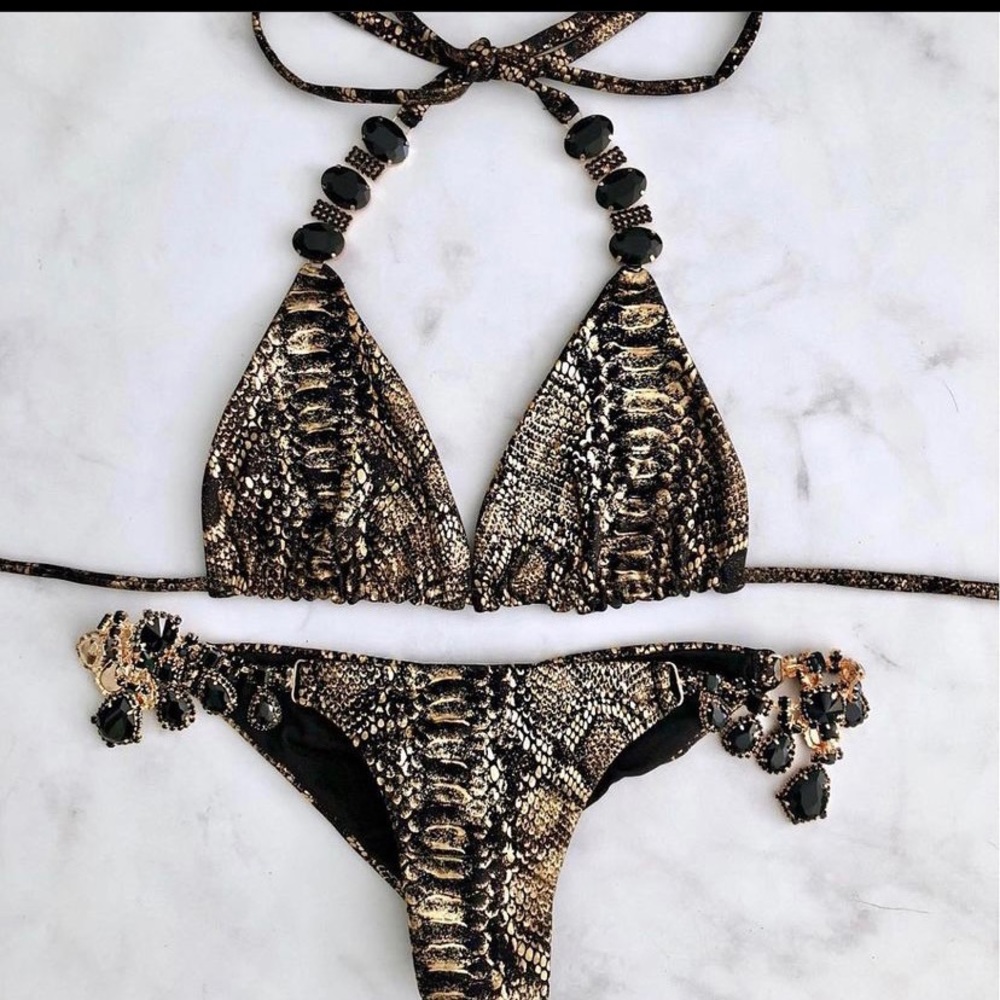 Bikini Crush Swim black gold snake sequin
